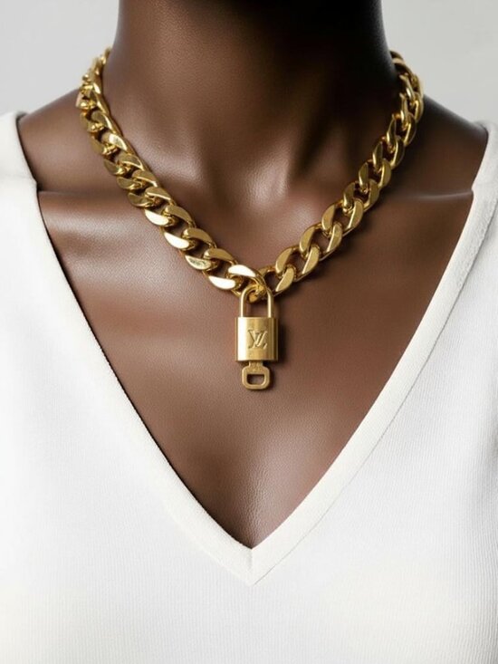 Louis Vuitton Jewelry - Gold-Plated Necklace with Authentic Louis Vuitton Padlock
